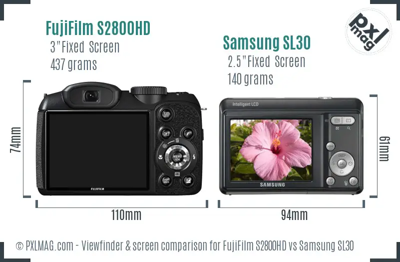 FujiFilm S2800HD vs Samsung SL30 Screen and Viewfinder comparison FujiFilm S2800HD vs Samsung SL30 Screen and Viewfinder comparison