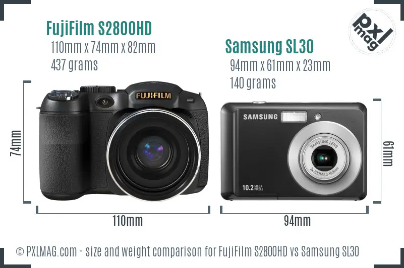 FujiFilm S2800HD vs Samsung SL30 size comparison FujiFilm S2800HD vs Samsung SL30 size comparison