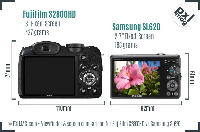 FujiFilm S2800HD vs Samsung SL620 Screen and Viewfinder comparison FujiFilm S2800HD vs Samsung SL620 Screen and Viewfinder comparison