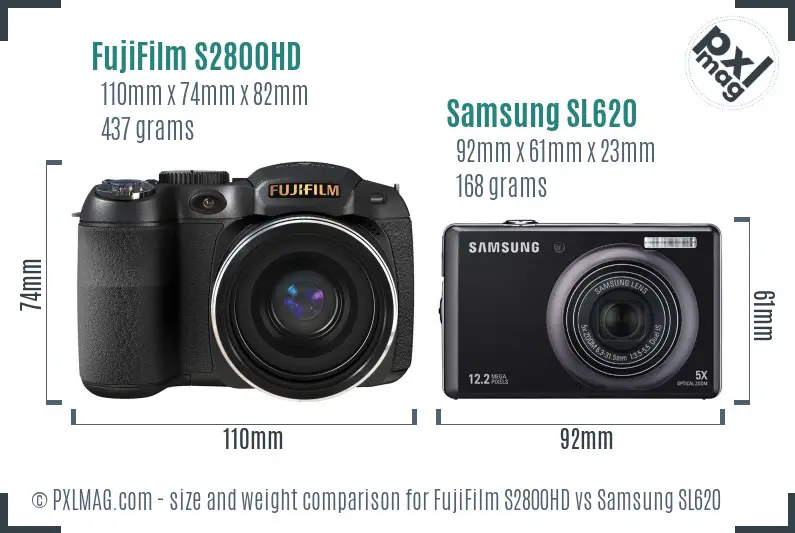 FujiFilm S2800HD vs Samsung SL620 size comparison FujiFilm S2800HD vs Samsung SL620 size comparison