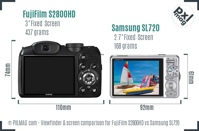 FujiFilm S2800HD vs Samsung SL720 Screen and Viewfinder comparison FujiFilm S2800HD vs Samsung SL720 Screen and Viewfinder comparison