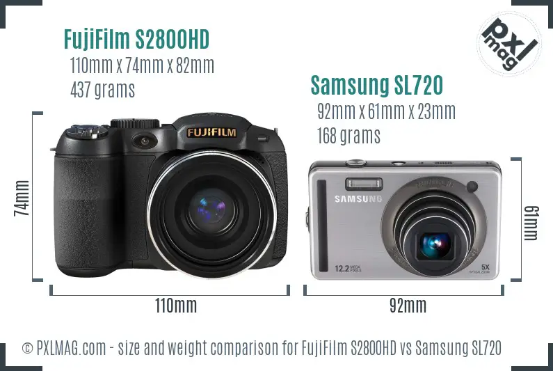 FujiFilm S2800HD vs Samsung SL720 size comparison FujiFilm S2800HD vs Samsung SL720 size comparison