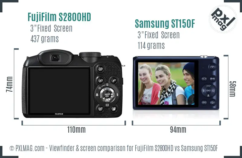 FujiFilm S2800HD vs Samsung ST150F Screen and Viewfinder comparison