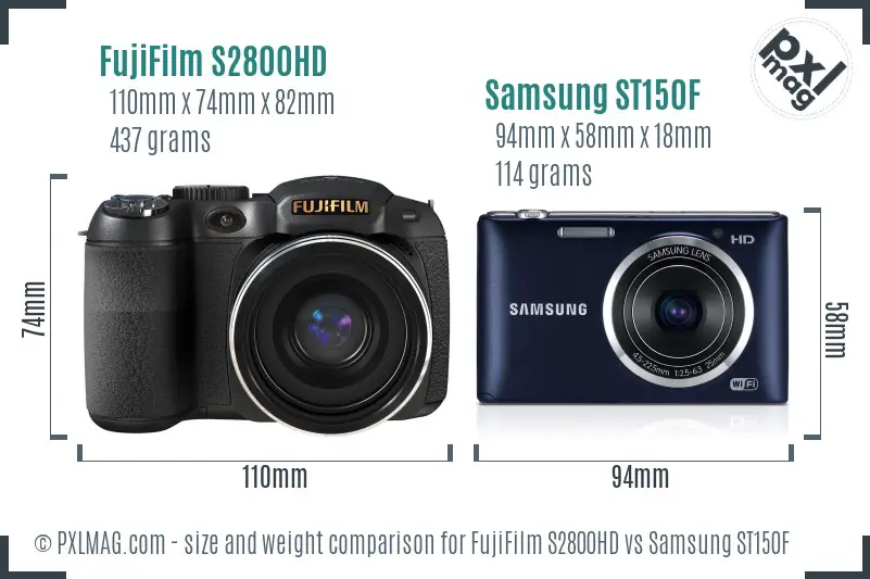 FujiFilm S2800HD vs Samsung ST150F size comparison