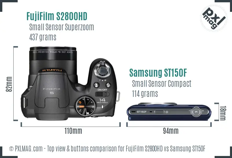FujiFilm S2800HD vs Samsung ST150F top view buttons comparison