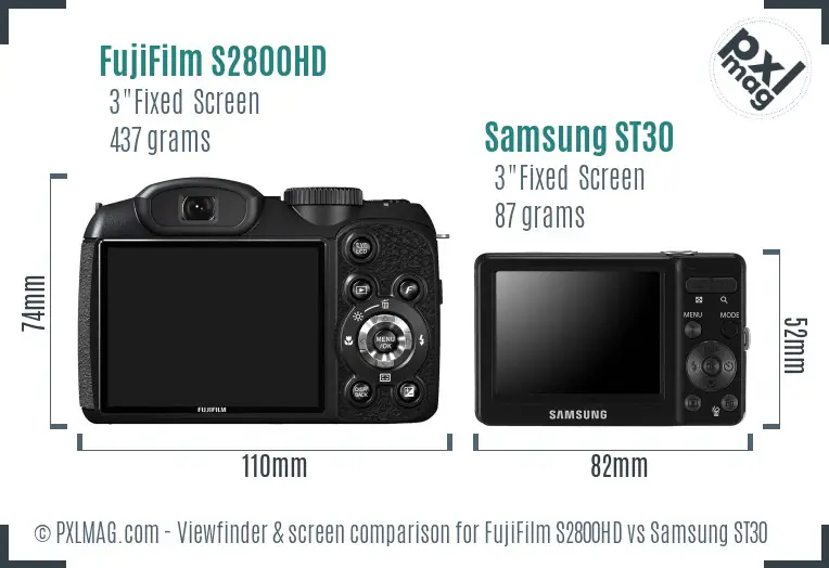 FujiFilm S2800HD vs Samsung ST30 Screen and Viewfinder comparison FujiFilm S2800HD vs Samsung ST30 Screen and Viewfinder comparison