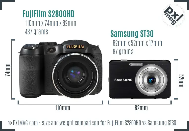 FujiFilm S2800HD vs Samsung ST30 size comparison FujiFilm S2800HD vs Samsung ST30 size comparison