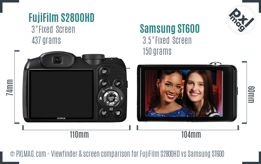 FujiFilm S2800HD vs Samsung ST600 Screen and Viewfinder comparison