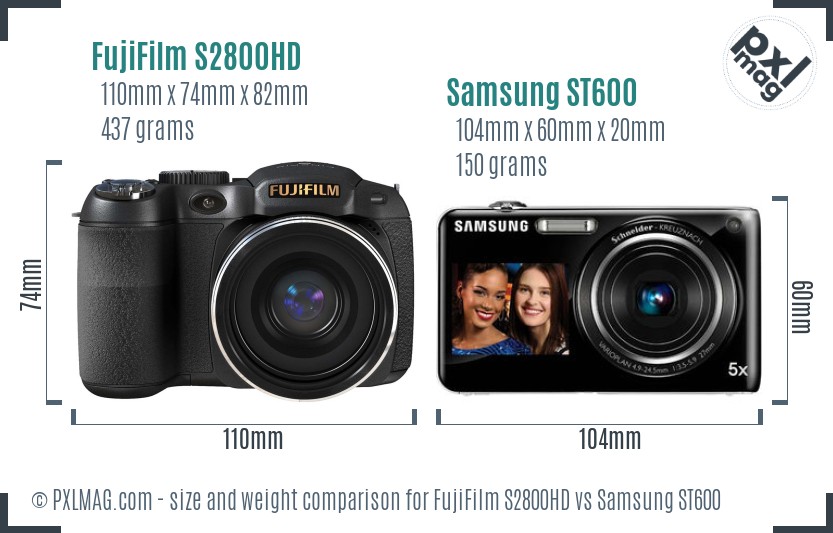 FujiFilm S2800HD vs Samsung ST600 size comparison