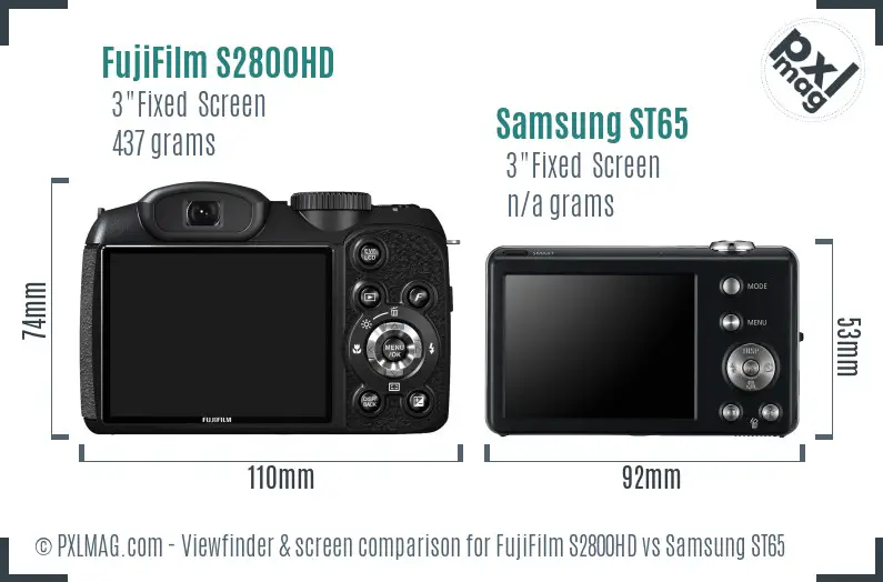 FujiFilm S2800HD vs Samsung ST65 Screen and Viewfinder comparison