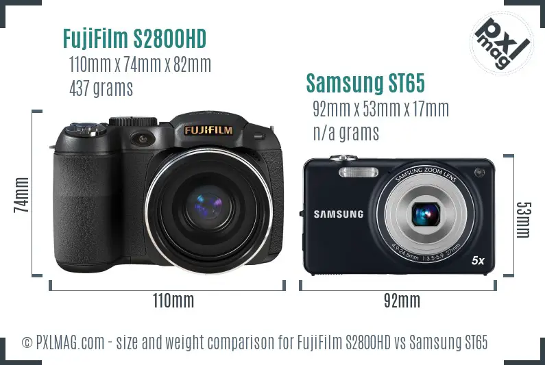 FujiFilm S2800HD vs Samsung ST65 size comparison