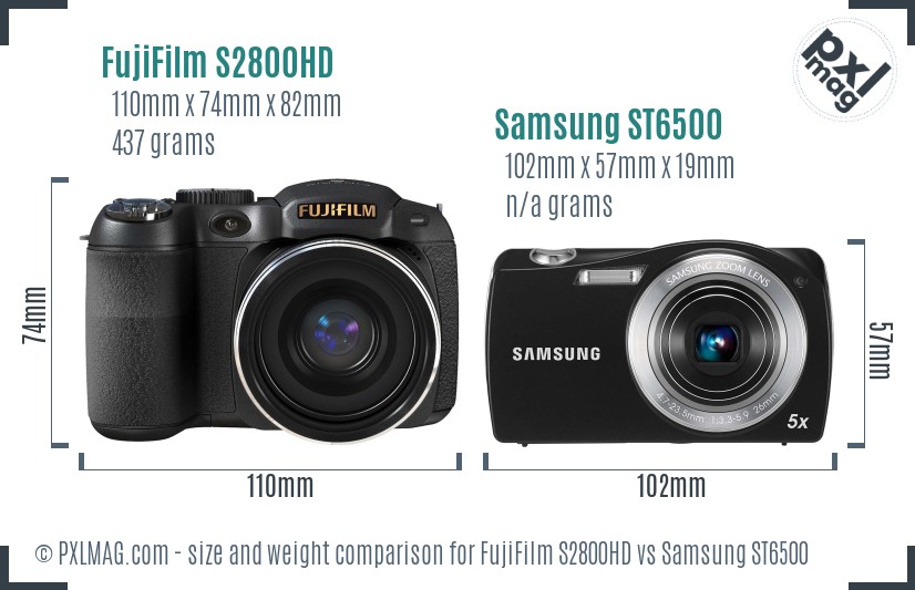 FujiFilm S2800HD vs Samsung ST6500 size comparison FujiFilm S2800HD vs Samsung ST6500 size comparison