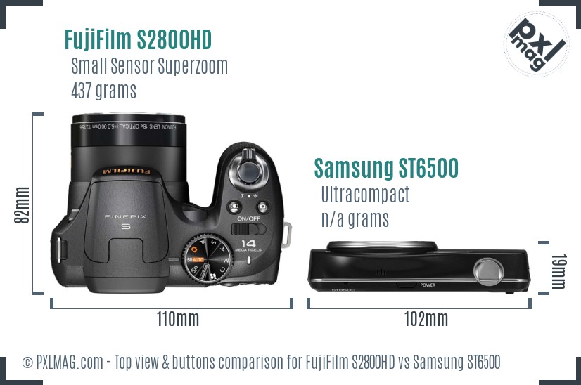 FujiFilm S2800HD vs Samsung ST6500 top view buttons comparison