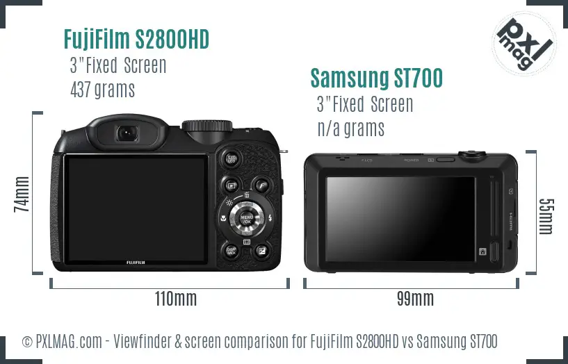 FujiFilm S2800HD vs Samsung ST700 Screen and Viewfinder comparison