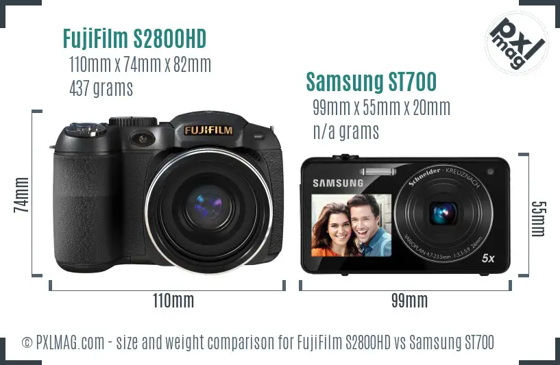 FujiFilm S2800HD vs Samsung ST700 size comparison