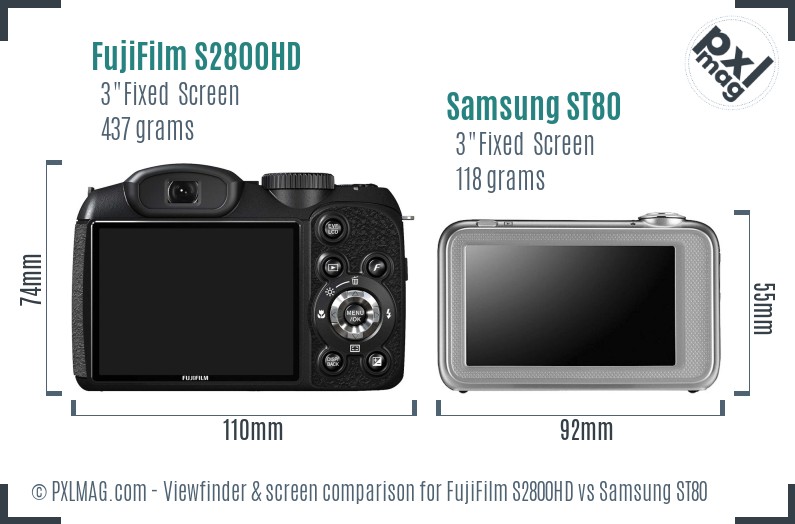 FujiFilm S2800HD vs Samsung ST80 Screen and Viewfinder comparison