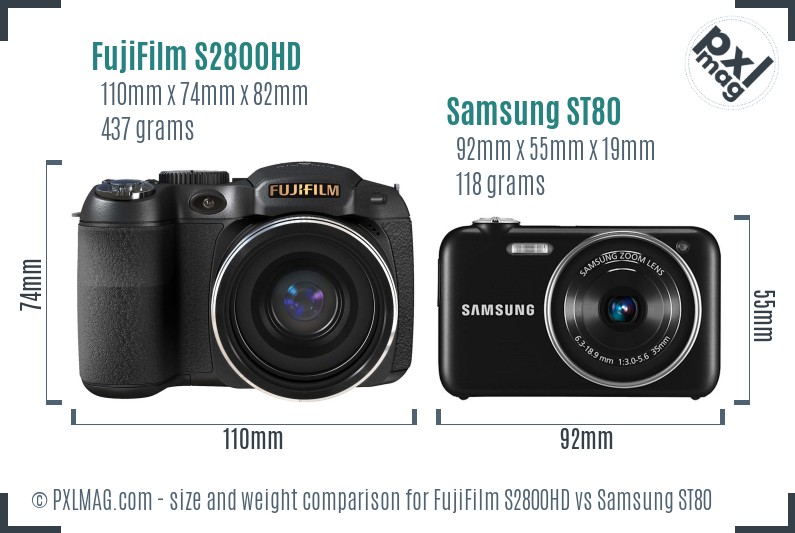 FujiFilm S2800HD vs Samsung ST80 size comparison