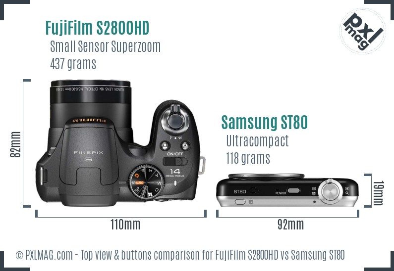 FujiFilm S2800HD vs Samsung ST80 top view buttons comparison
