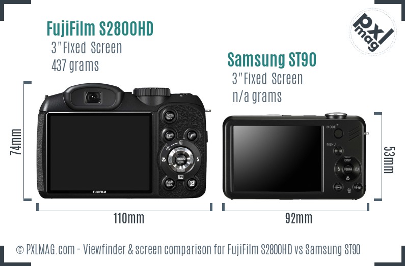 FujiFilm S2800HD vs Samsung ST90 Screen and Viewfinder comparison
