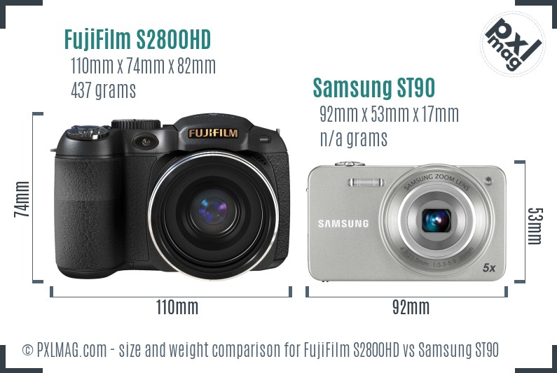 FujiFilm S2800HD vs Samsung ST90 size comparison