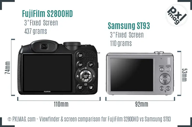 FujiFilm S2800HD vs Samsung ST93 Screen and Viewfinder comparison FujiFilm S2800HD vs Samsung ST93 Screen and Viewfinder comparison
