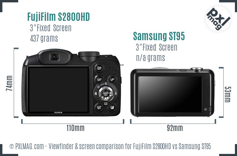FujiFilm S2800HD vs Samsung ST95 Screen and Viewfinder comparison