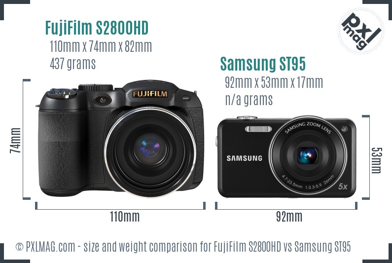 FujiFilm S2800HD vs Samsung ST95 size comparison
