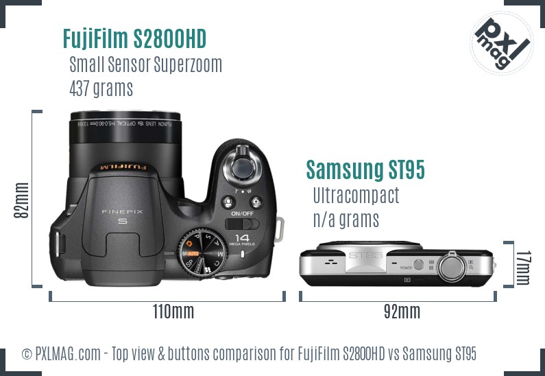FujiFilm S2800HD vs Samsung ST95 top view buttons comparison