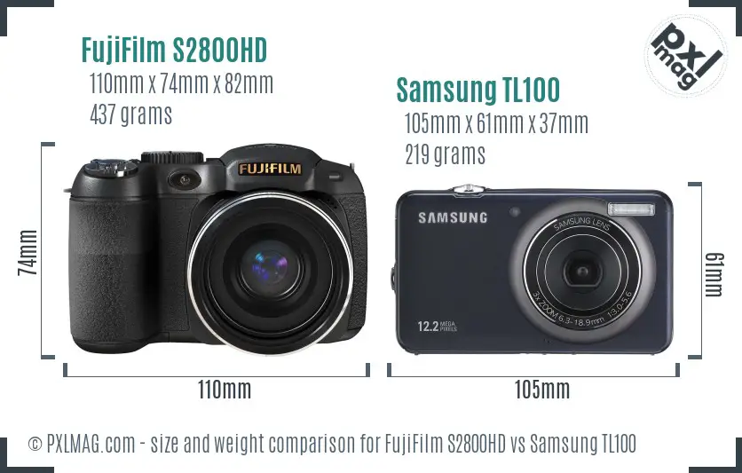 FujiFilm S2800HD vs Samsung TL100 size comparison