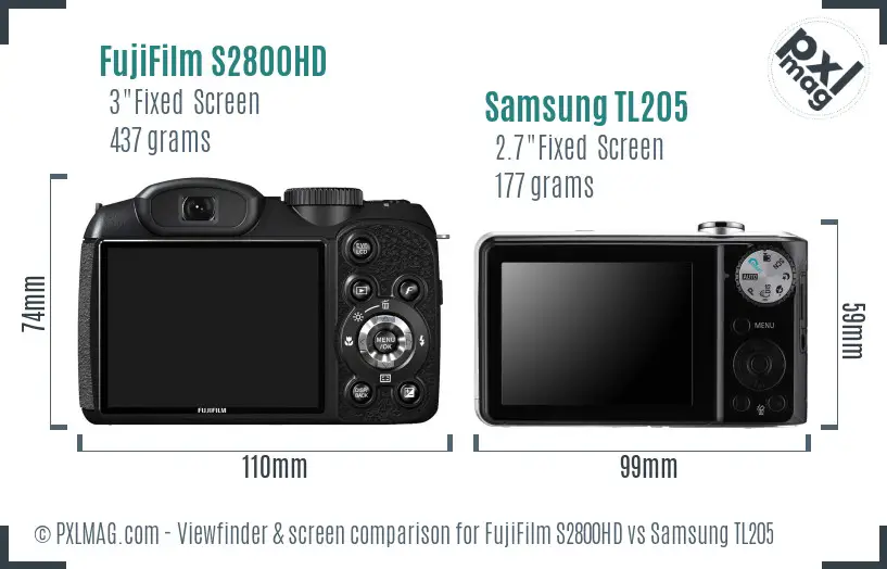 FujiFilm S2800HD vs Samsung TL205 Screen and Viewfinder comparison