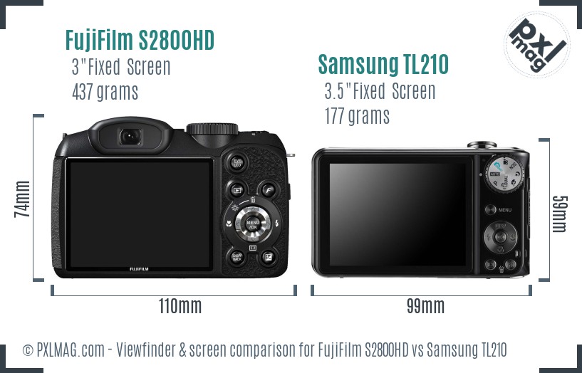 FujiFilm S2800HD vs Samsung TL210 Screen and Viewfinder comparison