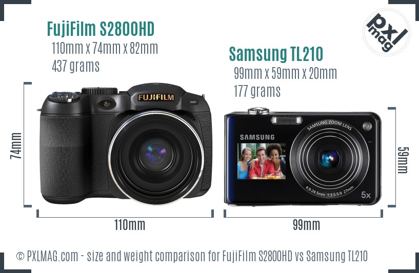 FujiFilm S2800HD vs Samsung TL210 size comparison