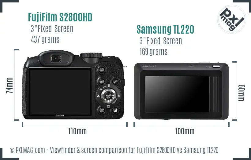 FujiFilm S2800HD vs Samsung TL220 Screen and Viewfinder comparison