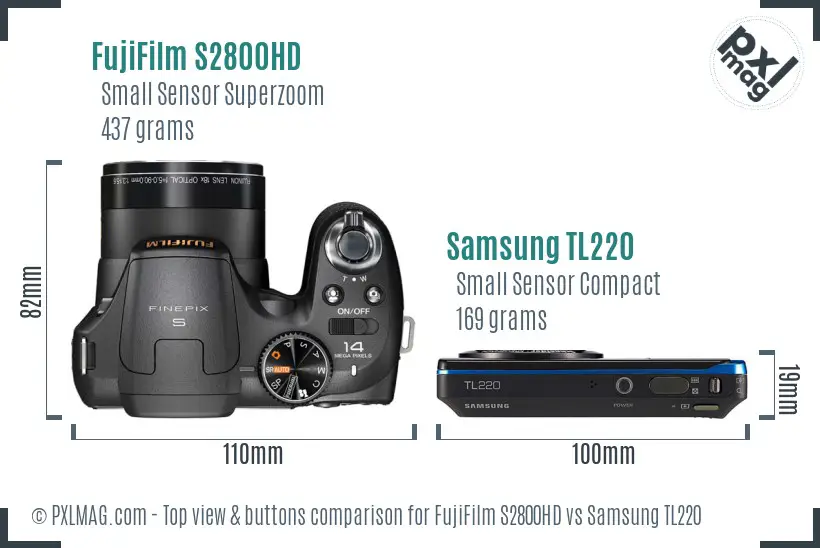 FujiFilm S2800HD vs Samsung TL220 top view buttons comparison