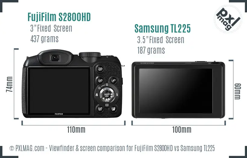FujiFilm S2800HD vs Samsung TL225 Screen and Viewfinder comparison FujiFilm S2800HD vs Samsung TL225 Screen and Viewfinder comparison