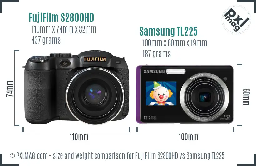FujiFilm S2800HD vs Samsung TL225 size comparison FujiFilm S2800HD vs Samsung TL225 size comparison
