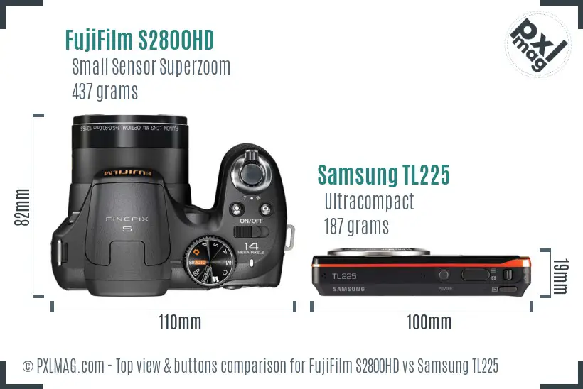 FujiFilm S2800HD vs Samsung TL225 top view buttons comparison FujiFilm S2800HD vs Samsung TL225 top view buttons comparison