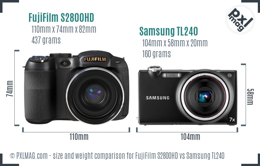 FujiFilm S2800HD vs Samsung TL240 size comparison FujiFilm S2800HD vs Samsung TL240 size comparison