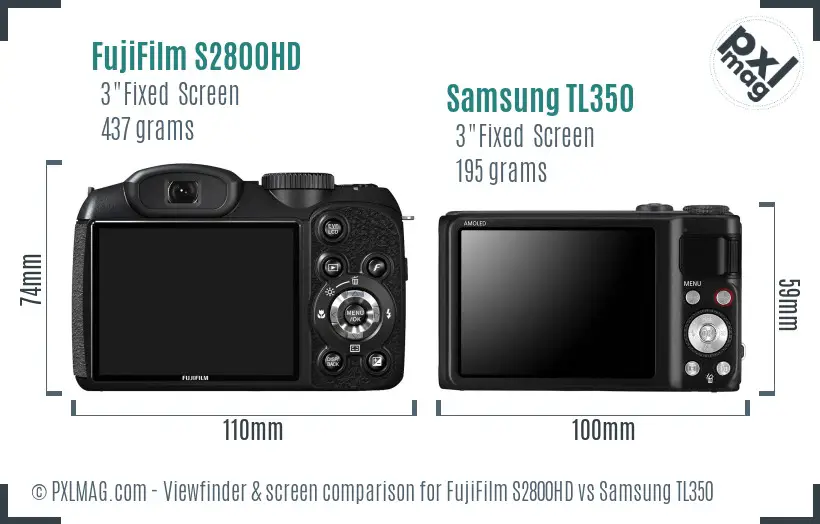 FujiFilm S2800HD vs Samsung TL350 Screen and Viewfinder comparison