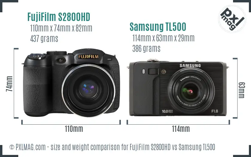 FujiFilm S2800HD vs Samsung TL500 size comparison