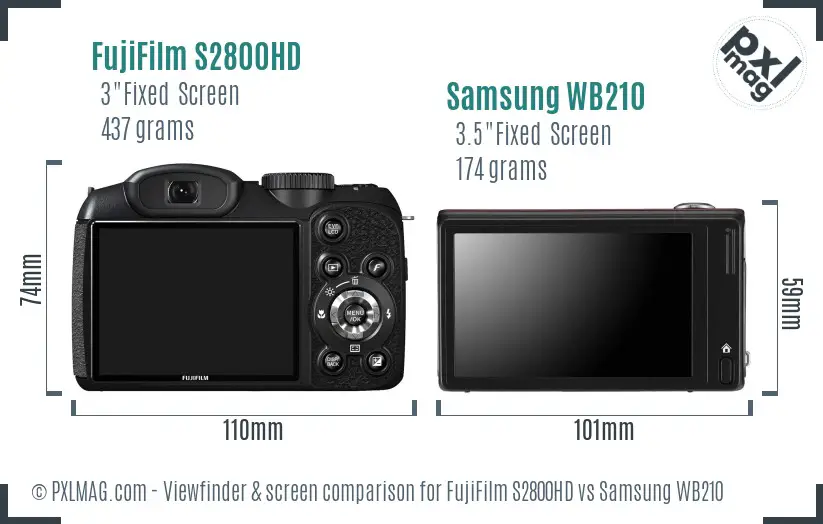 FujiFilm S2800HD vs Samsung WB210 Screen and Viewfinder comparison