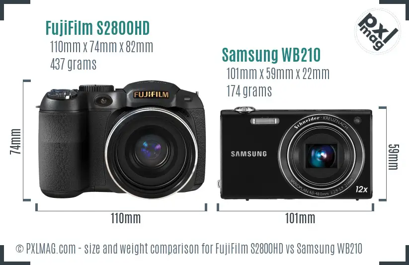 FujiFilm S2800HD vs Samsung WB210 size comparison