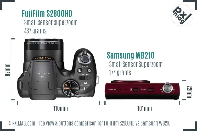 FujiFilm S2800HD vs Samsung WB210 top view buttons comparison