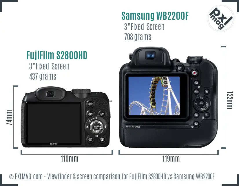 FujiFilm S2800HD vs Samsung WB2200F Screen and Viewfinder comparison