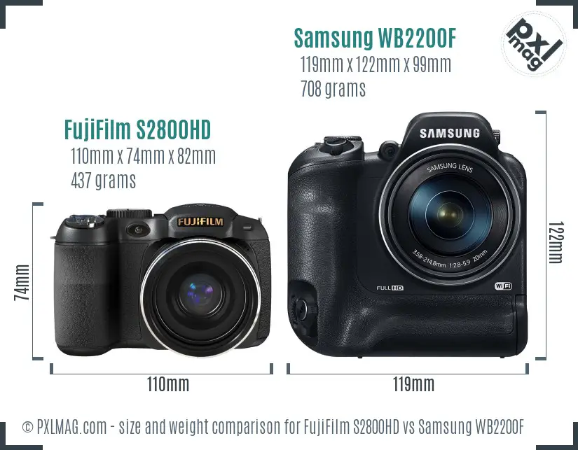 FujiFilm S2800HD vs Samsung WB2200F size comparison