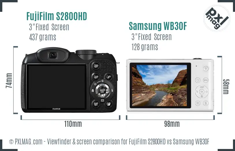 FujiFilm S2800HD vs Samsung WB30F Screen and Viewfinder comparison