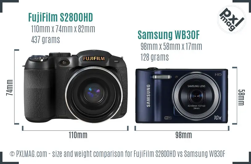 FujiFilm S2800HD vs Samsung WB30F size comparison