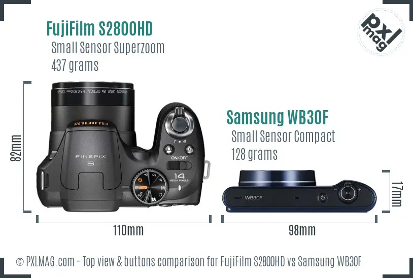 FujiFilm S2800HD vs Samsung WB30F top view buttons comparison