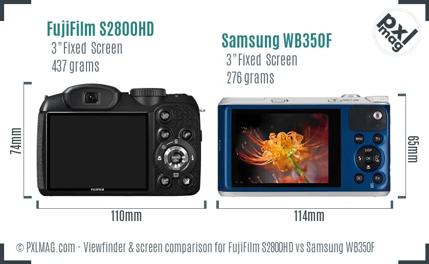 FujiFilm S2800HD vs Samsung WB350F Screen and Viewfinder comparison
