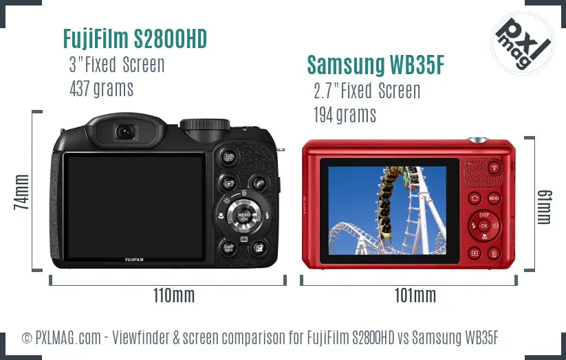 FujiFilm S2800HD vs Samsung WB35F Screen and Viewfinder comparison